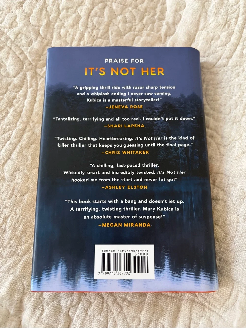 It's Not Her by Mary Kubica Twisty Thriller Hardcover Book